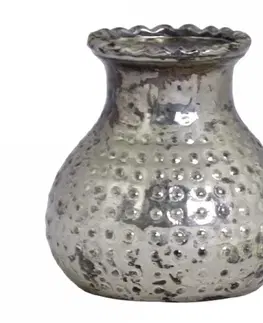 Dekorativní vázy Stříbrná antik skleněná dekorační vázička Marcia -  Ø 9*8cm Chic Antique 74004812 (74048-12)