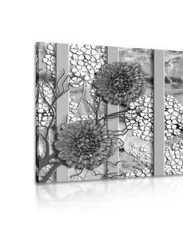Černobílé obrazy Obraz abstraktní květiny na mramorovém pozadí v černobílém provedení