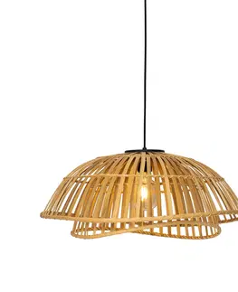 Zavesna svitidla Orientální závěsná lampa černá s přírodním bambusem 62 cm - Pua
