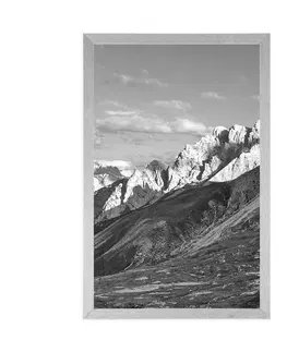 Černobílé Plakát nádherný výhled z hor v černobílém provedení