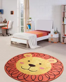 Koberce a koberečky Conceptum Hypnose Dětský kulatý koberec Leon 140 cm žlutý/červený