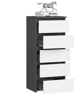 Komody Ak furniture Komoda CL5 s 5 zásuvkami černý grafit/bílá