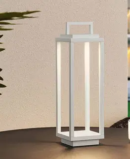 Venkovní osvětlení terasy Lucande Venkovní světlo Lucande LED Mirina, bílé, dobíjecí baterie, dotykový