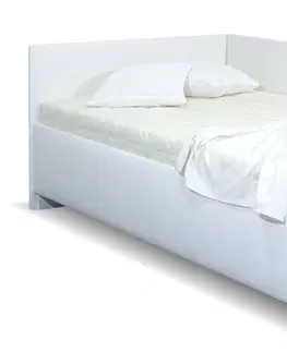 s úložným prostorem Rohová zvýšená čalouněná postel s úložným prostorem Ryana, 140x200, bílá