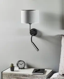 Nástěnná svítidla Euluna Nástěnné svítidlo Hotel Plus s lampičkou na čtení, šedé