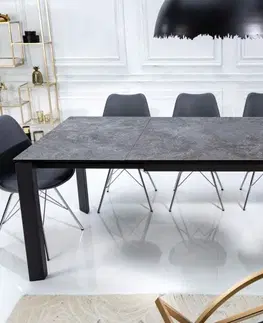 Designové a luxusní jídelní stoly Estila Industriální rozkladatelný jídelní stůl Marbleux s kovovými nožičkami a černo-šedou mramorovou deskou 180-240cm