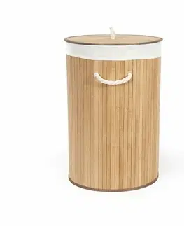 Koše na prádlo Compactor Bambusový koš na prádlo s víkem Compactor Bamboo - kulatý, přírodní, 40 x 60 cm