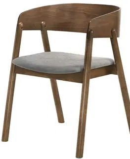 Luxusní jídelní židle Estila Stylová skandinávská jídelní židle Nordica Nogal v masivním hnědém ořechovém provedení s šedým čalouněním 73cm