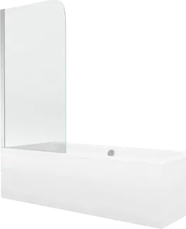 Vany Vana Mexen Cube 170x80 cm s panelem bílá + jednokřídlá zástěna pohyblivá 70 x 140 cm čirá/chrom
