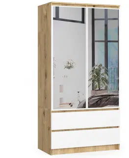 Šatní skříně Ak furniture Šatní skříň Tesi S90 se dvěma zrcadly dub artisan/bílá