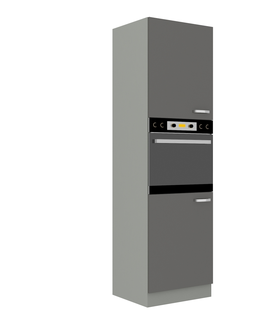 Kuchyňské linky AVERNA, skříňka vysoká na vestavnou troubu 60 DP-210 2F, korpus: platinově šedá, dvířka: šedý lesk