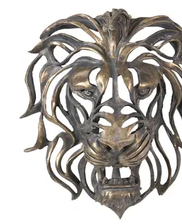 Obrazy Zlatá nástěnná dekorativní hlava lva s patinou - 42*23*46 cm Clayre & Eef 6PR2811
