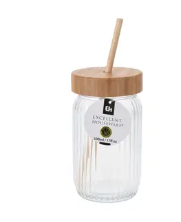 Termosky a termohrnky EH Sklenice na nápoje s bambusovým víkem, 0,5 l