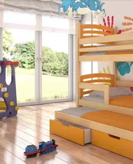 Postele ArtAdrk Dětská patrová postel s přistýlkou SORIA Barva: Borovice / modrá