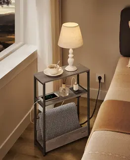 Odkládací stolky Odkládací stolek úzký s el. a USB zásuvkou šedý