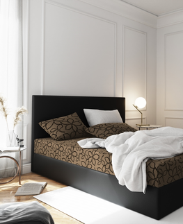 Postele Čalouněná postel CESMIN 160x200 cm, hnědá se vzorem/černá