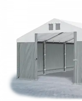Zahrada Skladový stan 5x10x2,5m střecha PVC 560g/m2 boky PVC 500g/m2 konstrukce ZIMA PLUS Šedá Bílá Šedá