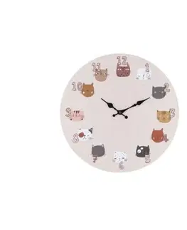 Hodiny Dětské nástěnné hodiny Cats, 33 cm, béžová