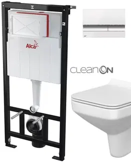 WC sedátka ALCADRAIN Sádromodul předstěnový instalační systém s bílým/ chrom tlačítkem M1720-1 + WC CERSANIT CLEANON COMO + SEDÁTKO AM101/1120 M1720-1 CO1