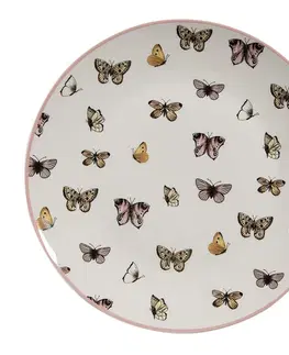 Talíře Porcelánový dezertní talířek s motýlky Butterfly Paradise - Ø 20*2 cm Clayre & Eef BPDDP