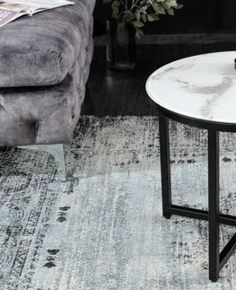 Luxusní a designové příruční stolky Estila Moderní kulatý příruční stolek Industria Marbleux s deskou v provedení bílý mramor a černou kovovou podstavou 50cm