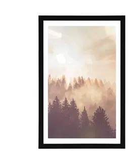 Příroda Plakát s paspartou mlha nad lesem