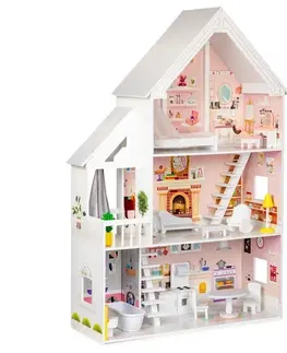Hračky Krásný dřevěný domeček pro panenky s nábytkem