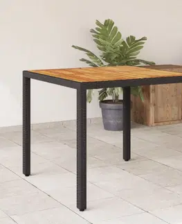 Zahradní stolky Zahradní stůl s akáciovou deskou černý 90x90x75 cm polyratan