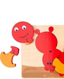 Dřevěné hračky Bigjigs Toys Počítací vkládací puzzle CATERPILLAR červené