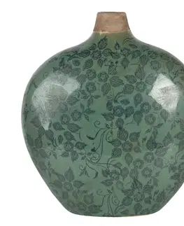 Dekorativní vázy Zelená váza Camil s květy a patinou  - 23*11*26 cm Clayre & Eef 6CE1251M