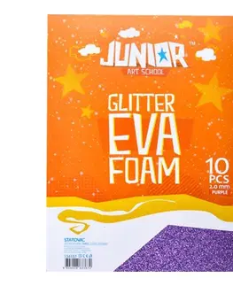 Hračky JUNIOR-ST - Dekorační pěna A4 EVA 10 ks fialová tloušťka 2,0 mm glitter