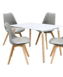 Jídelní sety Jídelní SET stůl FARUK 120 x 80 cm + 4 židle TALES, bílá/šedá