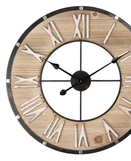 Hodiny Dřevěno-kovové nástěnné hodiny s římskými číslicemi Flavie – Ø 60*4 cm / 1*AA Clayre & Eef 6KL0623