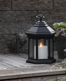 Venkovní osvětlení terasy STAR TRADING LED stolní lampa Linta ve tvaru lucerny, černá
