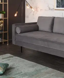 Luxusní nábytek do obývacího pokoje Estila Art-deco designová šedá lenoška Damisela se sametovým potahem 196cm