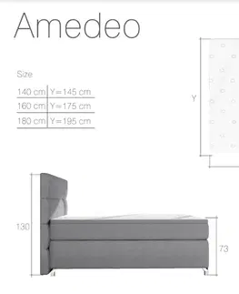 Postele Artelta Manželská postel AMADEO Boxspring s LED osvětlením | 140 x 200 cm Barva: BAO 09 - Soft 17 (bílá ekokůže)