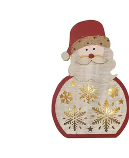 Vánoční osvětlení  LED dekorace dřevěná – Santa, 30 cm, 2x AAA, vnitřní, teplá bílá, časovač