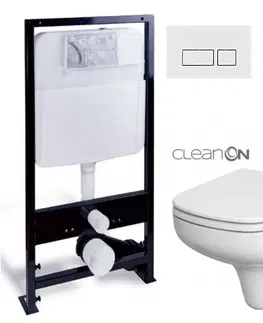 WC sedátka PRIM předstěnový instalační systém s bílým  tlačítkem  20/0042 + WC CERSANIT CLEANON COLOUR + SEDÁTKO PRIM_20/0026 42 CN1