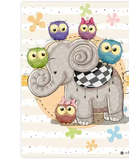 Obrazy do dětského pokoje Obraz slona se sovička do pokoje pro děti