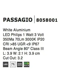 Vestavná svítidla do stěny NOVA LUCE venkovní zapuštěné svítidlo do zdi PASSAGGIO bílý hliník LED 1W 3000K 3V IP54 délka kabelu 1.80m použijte driver 9020170 8058001