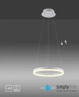 LED lustry a závěsná svítidla PAUL NEUHAUS LED závěsné svítidlo 40x40 bílá, kruhové stmívatelné, paměťová funkce, moderní SimplyDim 3000K