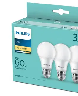 LED osvětlení Philips SADA 3x LED Žárovka Philips A60 E27/8W/230V 2700K 