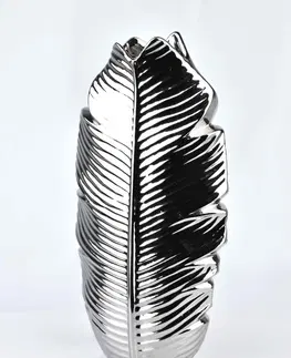 Dekorativní vázy Mondex Keramická váza LEAF 35 cm stříbrná