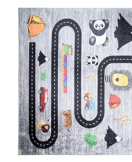 Dětské koberce Dětský koberec s motivem silnice, auta a zvířátka Šířka: 80 cm | Délka: 150 cm