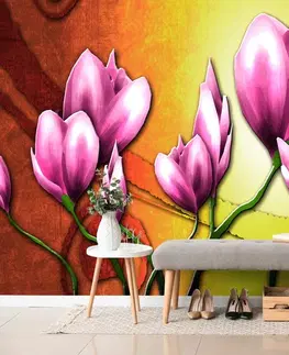 Samolepící tapety Samolepící tapeta fialkové květiny v etno stylu