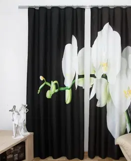 Luxusní hotové závěsy s potiskem 3D Hotový závěs černý s bílou orchidejí