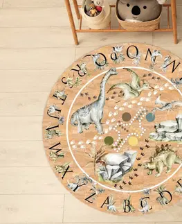 Korkové koberce Kruhový koberec z korku - Dinosauři a abeceda