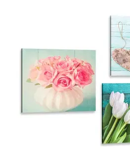 Sestavy obrazů Set obrazů tyrkysové zátiší s květinami