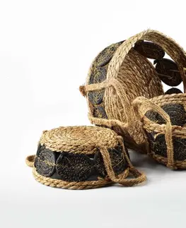 Úložné boxy Mondex Sada tří košů Bali z mořské trávy se vzorem II hnědá/černá