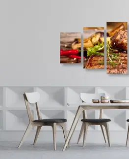Obrazy jídla a nápoje 5-dílný obraz grilovaný hovězí steak